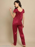 Boston Satin nightsuit for women, solid satin pyjamas in rich pink color