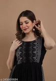 Black rayon naira cut women's sleeveless dress, solid combo style from India
