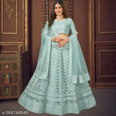Embroidered net lehenga-choli set for EID, semi-stitched (size 42m x 44m, 2.2m dupatta), Indian craftsmanship