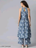 Rayon sleeveless Kashvi Superior Women Kurta Set with Palazzos, printed net fabric, various sizes available from XS to XXL, Indian origin