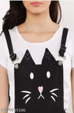 Cotton-blend black cat print women's dungaree, Indian brand M S Fashion House