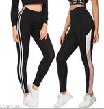 Striped Cotton Lycra yoga tights for women (pack of 2), comfortable and trendy workout wear made of cotton blend