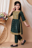 Embroidered cotton Naira cut kurti with palazzo pants for girls, latest design in Indian ethnic wear