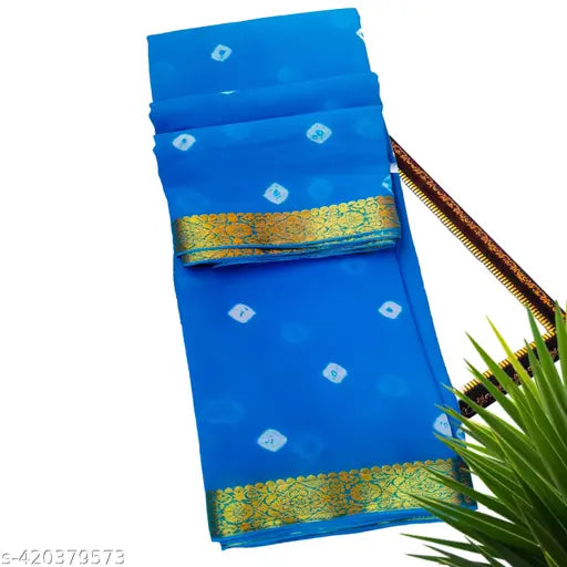 Premium quality Bandhani embroidered chiffon saree, free size, India origin