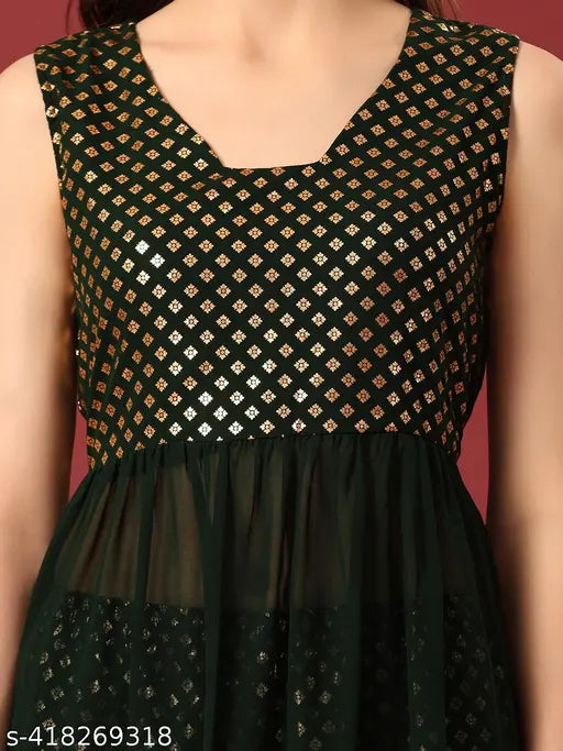 Embellished Georgette Kurta Palazzo Set, sleeveless, A-line kurta with sweetheart neck, ankle-length palazzos with elasticated waistband, India origin