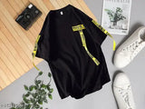 Black cotton short-sleeve t-shirt for men, premium quality TRY THIS solid round design (L: 40in chest size, XL: 42in chest size)