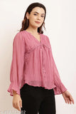 Denim three-quarter sleeve women's top by Juglygirls, solid color style for M (38in bust, 18in length) and L (40in bust, 19in length) sizes. Made in India
