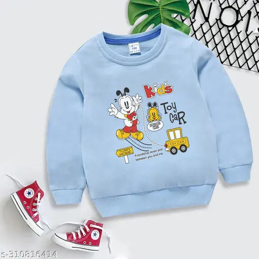 Cozy cotton blend kids' pack of 2, yellow and sky blue sweatshirts with long sleeves, printed design perfect for chilly days