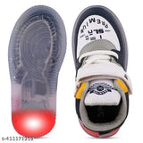 White synthetic leather and rubber LED light shoes for kids - comfortable, waterproof, and elegant, ideal for school wear