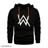 Black printed cotton hoodie, unisex Alan Walker design for teens. Varsity crew style with long sleeves