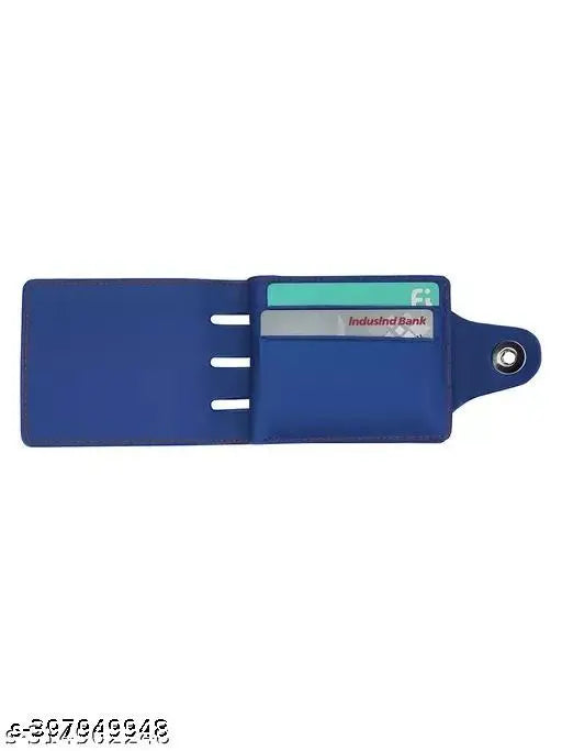 Blue T faux leather wallet, five compartments, printed net pattern, free size (12cm x 9cm), made in India