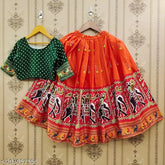 Pink satin kids lehenga choli dress for 5-6 years, printed with zari stitch and short sleeves