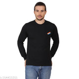 Black premium cotton blend military style T-shirt for men, long sleeves, embroidered net pattern