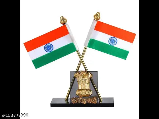 Multicolor, double-sided Pepino P Satyamev Jayate symbol stand with Indian flag and cross, ideal for cars or offices