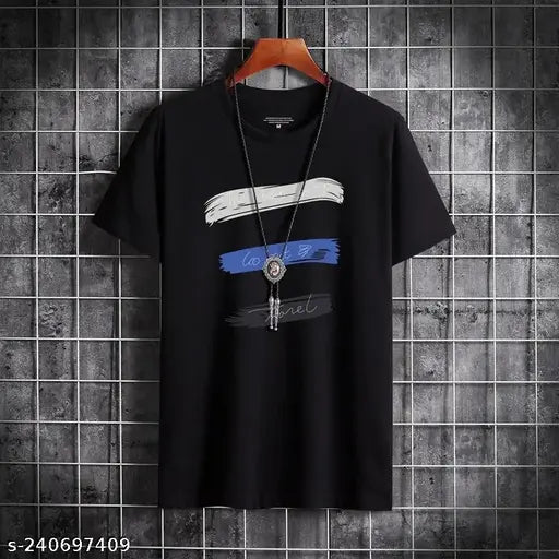 Cotton blend printed men's t-shirt, short sleeves, vibrant Indian design (L/XL)