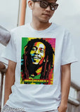 Bob Marley photos printed polycotton t-shirt for men - round neck, half sleeves, regular fit. Soft, comfortable, lightweight, machine washable. Available in S, M, L, XL sizes. Made in India