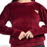 Maroon wool kids' full sleeve round neck sweatshirt/t-shirt with printed pattern, perfect for 8-13 year olds. Made in India