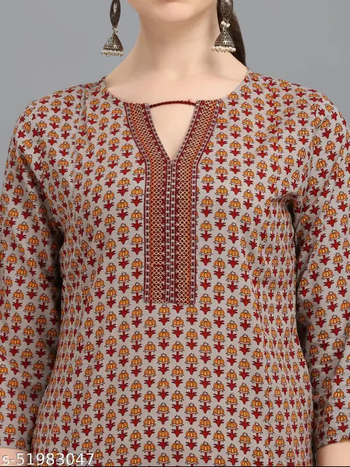 Multicolor rayon cotton straight kurti, zari embroidered, three-quarter sleeves - Desimode by 100 Miles for casual parties or outings, India origin