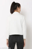 White polycotton colorblock women's casual jacket with long sleeves and solid pattern, perfect for stylish wear