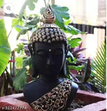 Handcrafted golden-black Laughing Buddha statue, 28cm x 15cm x 12cm, resin material. Perfect decorative showpiece for home or garden