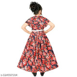 Trendy Girls printed net cotton blend gown dress for kids, long silhouette, short sleeves, 6-7 years size, India origin