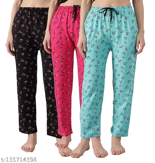 Cotton maxi loungewear set of 3, NANDAVAAN ladies pyjamas/night pants combo from India