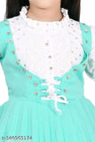 Green embroidered net kids' cotton party dress, three-quarter sleeves, knee length