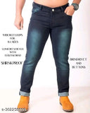 Stretchable denim jeans for men, dyed/washed fit-regular style with sizes ranging from 28in waist to 40in length. Example shown in a 32in waist, 40in length size