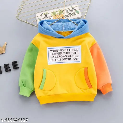 Multicolor kids' unisex wool hoodie sweatshirt with long sleeves and printed pattern, ideal for winter wear