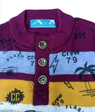 Men's voguish purple yellow wool printed sweatshirt, stylish and comfortable with long sleeves for a modern look