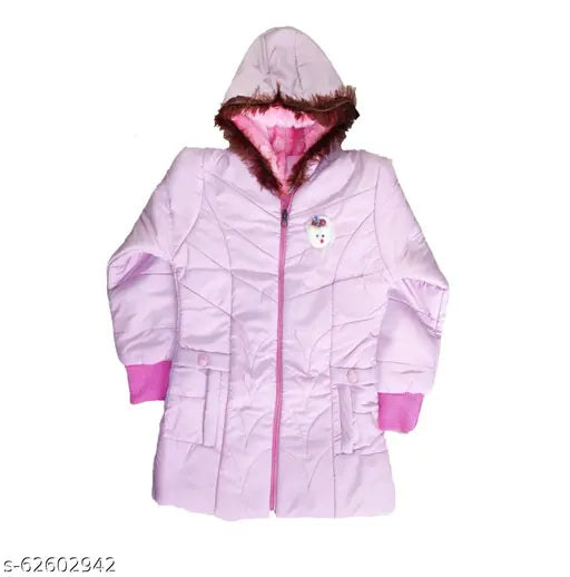 Nylon winter jacket with cap, solid pattern for baby girl (size 18: 2-3 yrs)