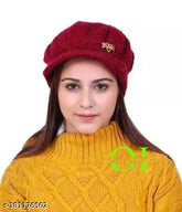 Woolen winter hat cap (assorted colors) by Omkar Industries, soft and warm for girls and women