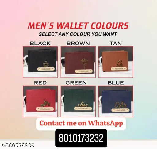 Customized Canvas & Leather Men's Wallet, 5 compartments, solid print design, personalize with your name and charm design, free size (10cm x 10cm), Made in India