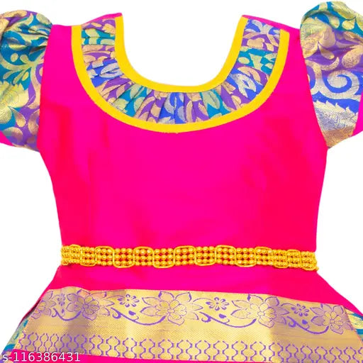 New Chanderi silk lehenga choli with pleats and leheriya stitch for kids, traditional Indian designer attire