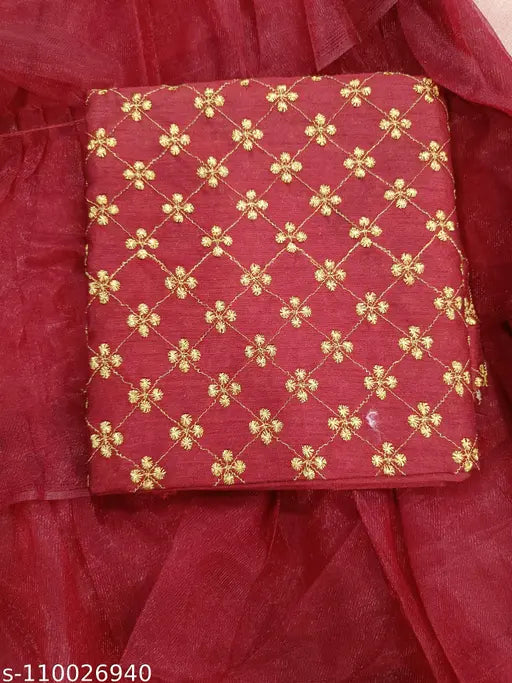 Maroon silk blend lehenga with net dupatta and ruffle details, semi-stitched, India origin