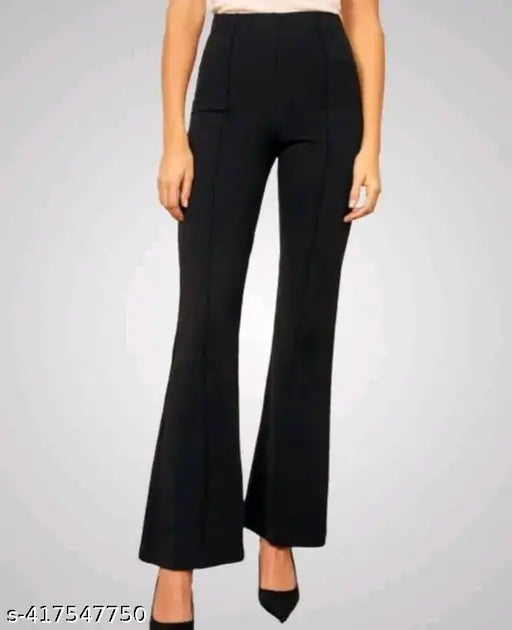 Cotton blend solid high waist bell-bottom pants for women, KEESOR brand