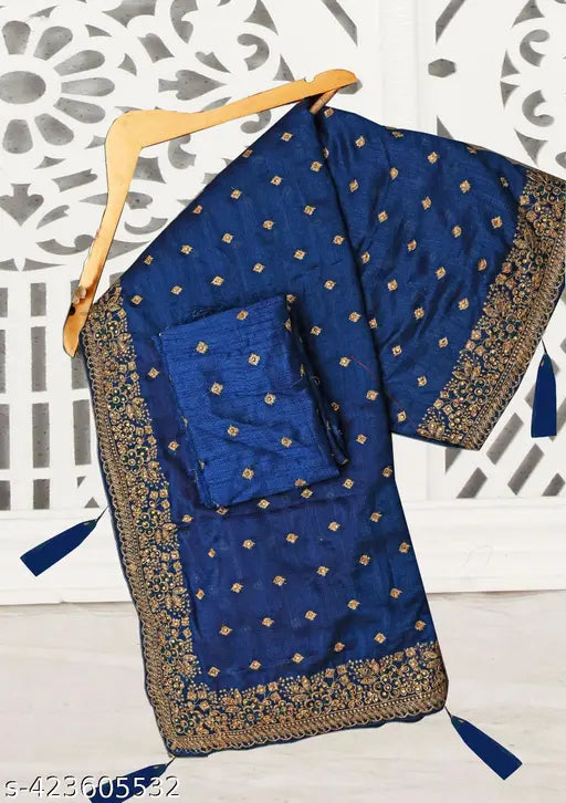 Vichitra Silk embroidered saree and Bangalori silk blouse with heavy stone work, Indian fashion featuring intricate design