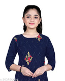 Girls embroidered rayon straight kurta, three-quarter sleeves, 9-10 years size (top bust 30in, top length 34in), India origin