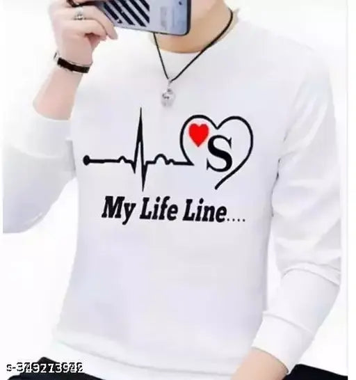 Printed polyester long-sleeved t-shirt with "My Life Line" design, ideal for couples, made in India