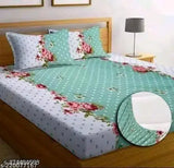 King-size elastic fitted cotton double bedsheet with 2 pillow covers, floral print, ideal for summer, adult use, superfine quality