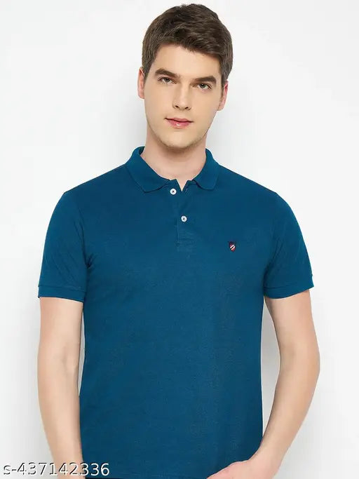 Men's cotton blend polo t-shirt with logo on chest, short sleeves, available in M (Chest 40in, Length 28in), L (Chest 42in, Length 29in), XXL (Chest 46in, Length 30.5in), XXXL (Chest 48in, Length 31in) - Made in India