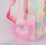 Multi-colored synthetic mesh Kiddykin unicorn backpack, perfect for girls' school or travel, featuring adjustable straps and zipper closure