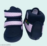Cotton polka print baby shoes with PVC sole, velcro fastening - comfortable casual footwear for 9-2.5 year old children (India)