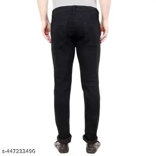 Solid black denim knee-cut jeans, bold & edgy style - men's fashion from India