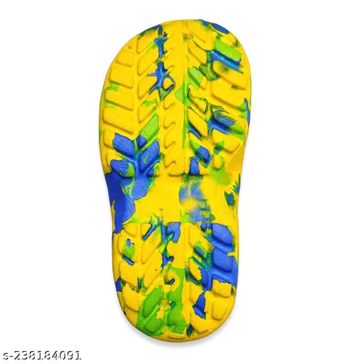 Yellow textured EVA clogs for kids, ideal for boys and girls, cartoon character design