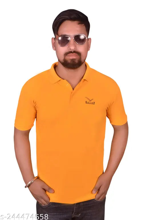 Mustard polycotton men's collar t-shirt - bestselling design, short sleeves