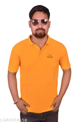 Mustard polycotton men's collar t-shirt, popular choice for casual wear