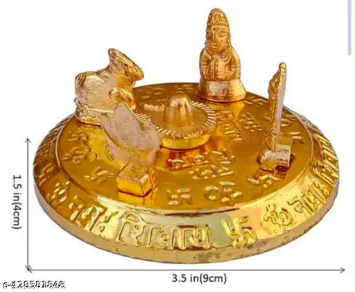 Golden 3.5x3.5 inch Shiva idols set: Shiv Parivar with Shivling, Shri Kartik MATA Parvati, Nandi, Shiva, Ganesha