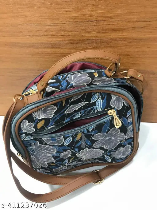 Trendy ikkat fabric cross-body sling bag, washable, 3 compartments, perfect for college or office use, India origin