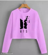 Purple BTs women and girl full sleeve tops, cotton blend with long sleeves, printed net pattern, available in sizes S-XL